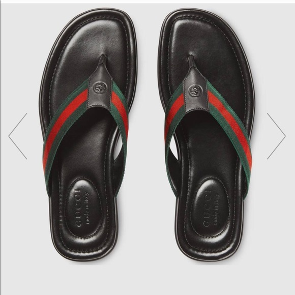 Brand New mens web and leather Gucci thong sandals